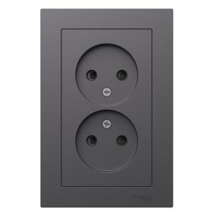 Розетка 2-м 16А С/У со шторками в сборе с рамкой Базальт AtlasDesign