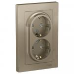 Розетка 2-м 16А С/У З/К со штор.в сборе с рамкой Шампань AtlasDesign