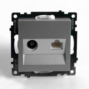 Розетка TV антенна + RJ45 С/У Серебро Катрин