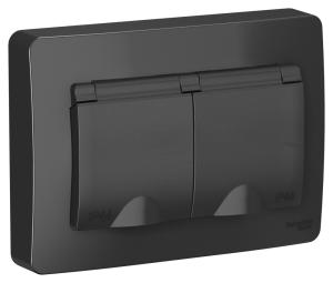 Розетка 2-м 16А С/У З/К со шторками с крышками IP44 Антрацит Blanca