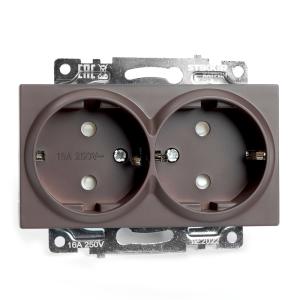 Розетка 2-м 16А С/У З/К со шторками Шоколад Катрин