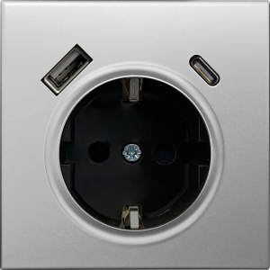 Накладка для розетки Schuko 16А USB A+C со шторками Благородная сталь R98 METAL
