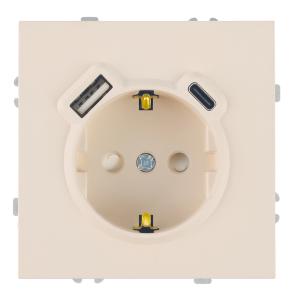 Розетка 1-м 16А С/У З/К со шторками+USB + Type C Кашемир Эмили