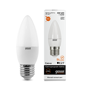 Лампа светодиодная Gauss Elementary свеча E27 6W 3000K 420Лм