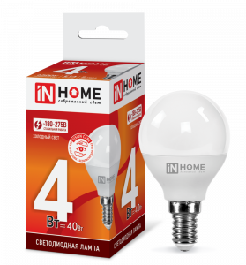 Лампа светодиодная LED-ШАР-VC 4Вт 230В Е14 6500К 380Лм IN HOME