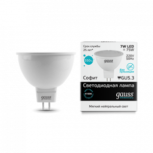 Лампа светодиодная Gauss Elementary MR16 GU5.3 7W 4100K 1/10/100