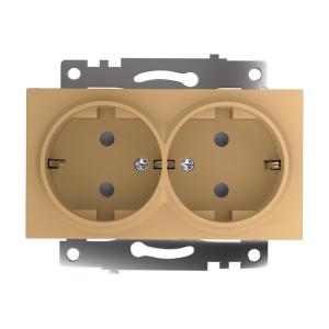 Розетка 2-м 16А С/У З/К со шторками Золото Катрин