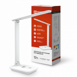 Светильник настольный светодиодный ССО 09Б 12Вт 600лм сенсор-диммер, с беспр заряд для телефона, адапт БЕЛЫЙ IN HOME