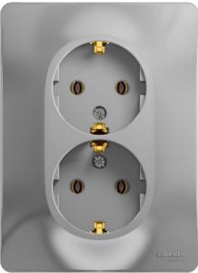 Розетка 2-м 16А С/У З/К в сборе с рамкой Алюминий Glossa