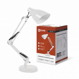 Светильник настольный под лампу на основании + струбцина СНО 17Б 60Вт E27 230В БЕЛЫЙ IN HOME