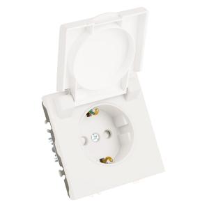 Розетка 1-м 16А С/У З/К со шторками с крышкой IP42 Белый фарфор Эмили