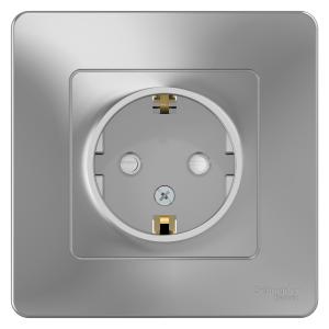 Розетка 1-м 16А С/У З/К со шторками Алюминий Blanca