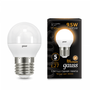Лампа светодиодная Gauss Globe E27 9.5W 3000K 1/10/50