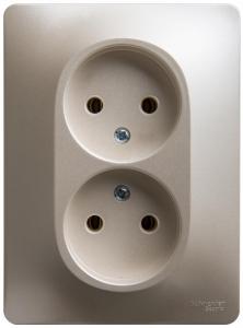 Розетка 2-м 16А С/У в сборе с рамкой Перламутр Glossa