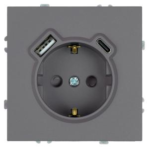 Розетка 1-м 16А С/У З/К со шторками+USB + Type C Платиново-серый Эмили