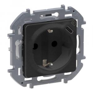 Розетка 2К+З немецкий стандарт 16А 250В со встроенным зарядным устройством USB C 1.5А 5В Антрацит Legrand INSPIRIA
