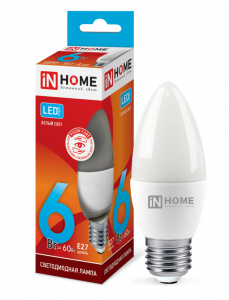 Лампа светодиодная LED-СВЕЧА-VC 6Вт 230В Е27 4000К 570Лм IN HOME