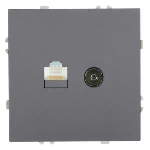 Розетка TV антенна + RJ-45 С/У Платиново-серый Эмили