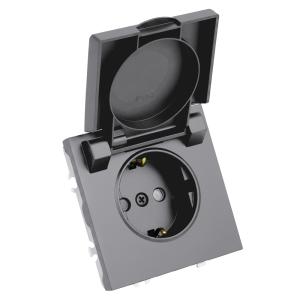 Розетка 1-м 16А С/У З/К со шторками с крышкой IP42 Платиново-серый Эмили