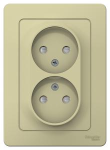 Розетка 2-м 16А С/У со шторками Бежевый Blanca