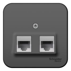 Розетка RJ45 кат.5E+RJ11 О/У изолирующая пластина Антрацит Blanca