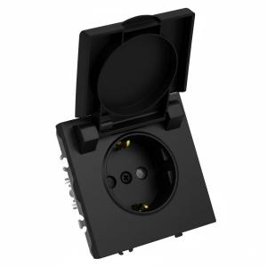 Розетка 1-м 16А С/У З/К со шторками с крышкой IP42 Черный уголь Эмили