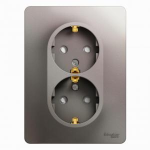 Розетка 2-м 16А С/У З/К со шторками в сборе с рамкой Платина Glossa