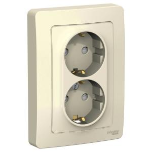 Розетка 2-м 16А С/У З/К со шторками Молочный Blanca