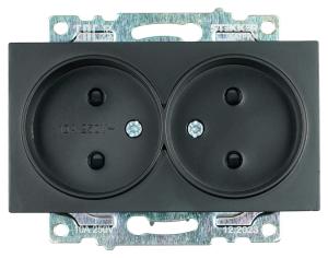 Розетка 2-м 10А С/У со шторками Черный Катрин