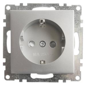 Розетка 1-м 16А С/У З/К со шторками Серебро Катрин