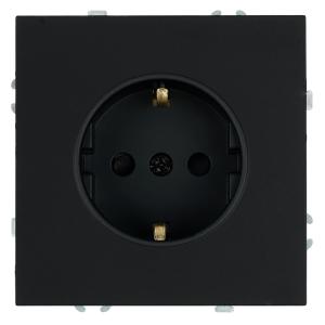Розетка 1-м 16А С/У З/К Самозажимные клеммы со шторками Черный уголь Эмили