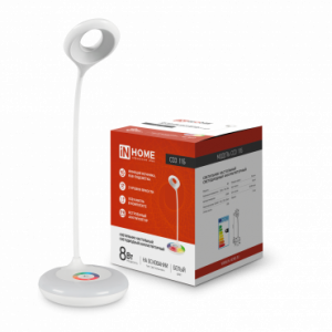 Светильник настольный светодиодный аккумуляторный ССО 11Б 8Вт 640лм RGB, сенсор-диммер, USB-кабель БЕЛЫЙ IN HOME