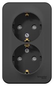 Розетка 2-м 16А О/У З/К со шторками изолирующая пластина Антрацит Blanca