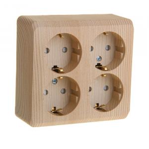 Розетка 4-м 16А О/У З/К со шторками Сосна Etude