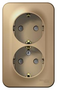 Розетка 2-м 16А О/У З/К со шторками изолирующая пластина Титан Blanca