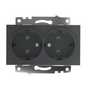 Розетка 2-м 16А С/У З/К со шторками Графит Катрин