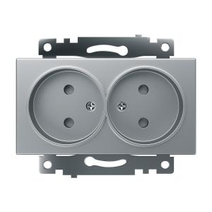 Розетка 2-м 10А С/У со шторками Серебро Катрин