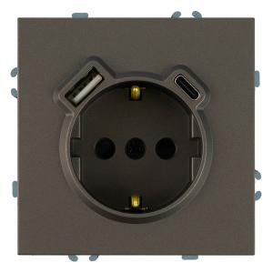 Розетка 1-м 16А С/У З/К со шторками+USB + Type C Антрацит Эмили