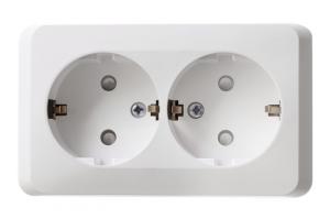Розетка 2-м 16А О/У З/К со шторками Белый Etude