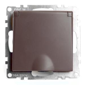 Розетка 1-м 16А С/У З/К со шторками с крышкой IP20 Шоколад Катрин