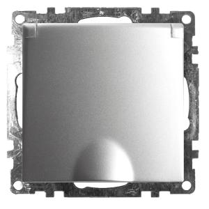 Розетка 1-м 16А С/У З/К со шторками с крышкой IP20 Серебро Катрин