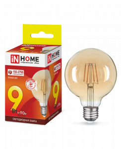 Лампа светодиодная LED-GL-95-deco gold 9Вт 230В Е27 3000К 1040Лм золотистая IN HOME