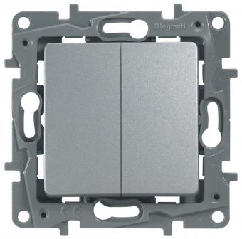 Переключатель 2-клавишный, 10А, авт. клем Алюминий Legrand Etika