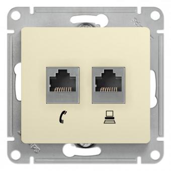 Розетка RJ11+RJ45 кат.5Е С/У Бежевый Glossa