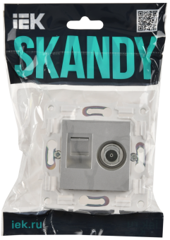 Розетка RJ45+RJ45 кат.6 С/У Серебряный Skandy