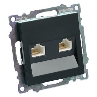 Розетка RJ45+RJ45 С/У Черный Катрин