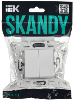 Переключатель 2-кл 10А C/У проходной Арктический белый Skandy